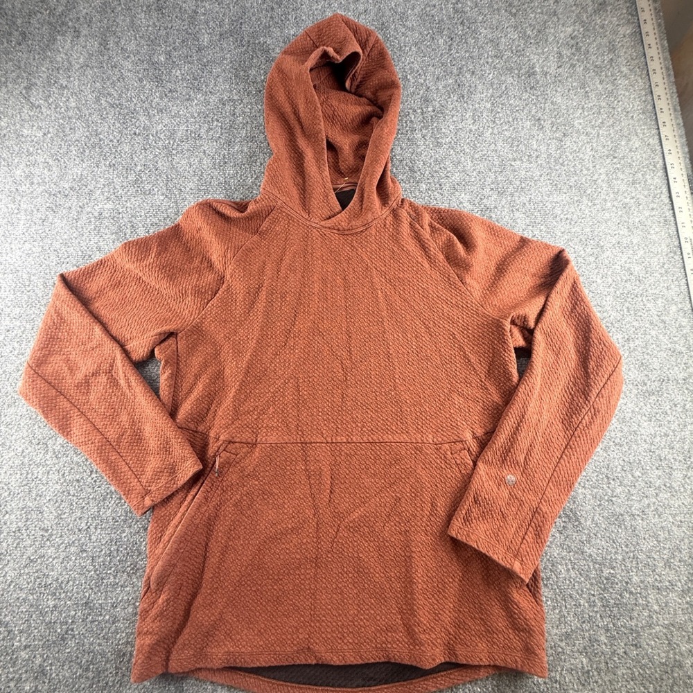 Lululemon Engineered Warmth Hoodie Burnt Orange Textured Grid Pullover Men L